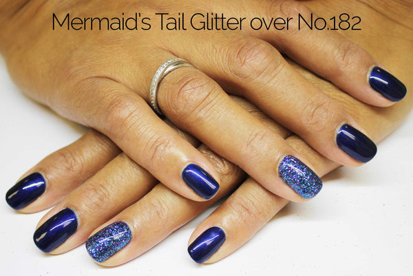 Blue nail glitter gel manicure