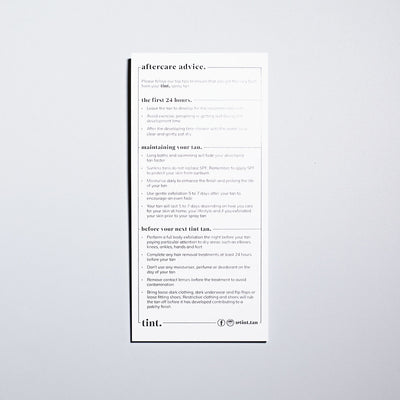 tint. aftercare card