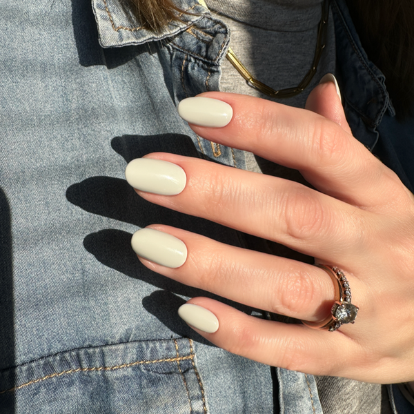Soft grey nail gel on nails