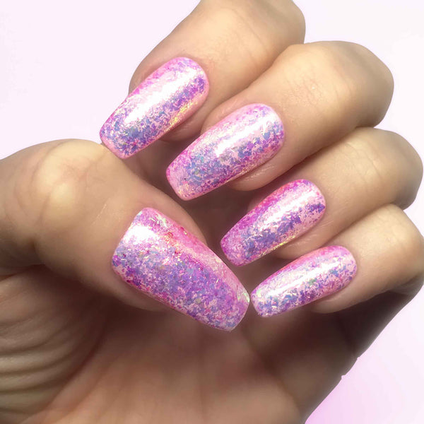 Pink nail art flakes over Evo rose