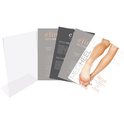 Elim A5 Perspex Frame + A5 MediHeel Poster + A5 MediHeel Solutions Chart + A5 Retail Price List + A5 MediHand Solutions Chart