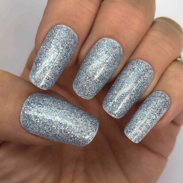 Blue and silver glitter gel nails